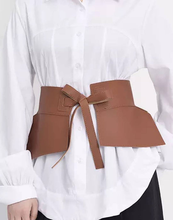 Faux Leather Wide Tie Knot Belt - BEYAZURA.COM