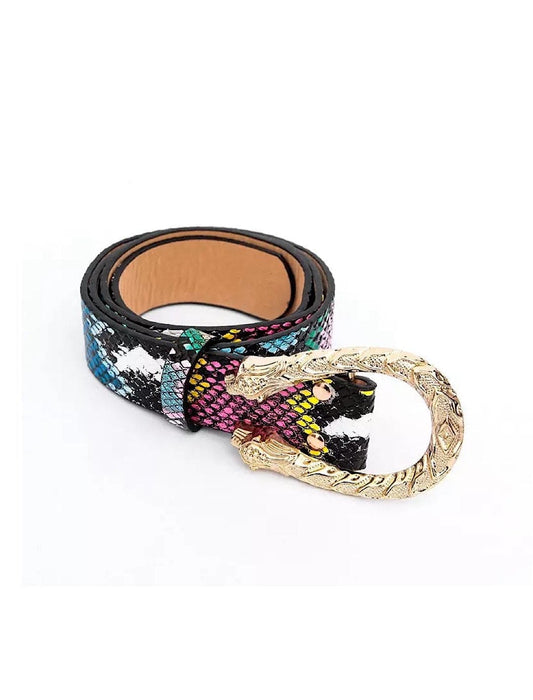 Faux Snake Leather Multi Color Belt - BEYAZURA.COM