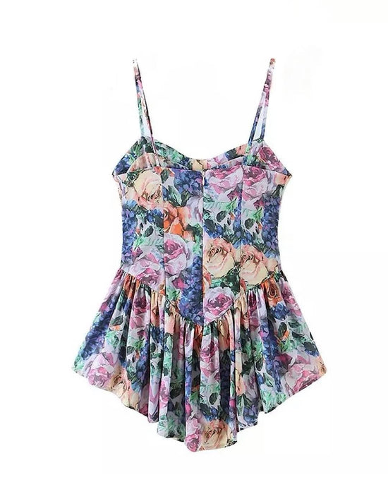 Floral Print Asymmetrical Short Dress - BEYAZURA.COM