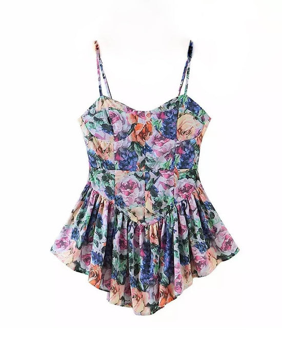 Floral Print Asymmetrical Short Dress - BEYAZURA.COM