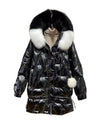 Fox Fur Hoodie Loose Metallic Coat - BEYAZURA.COM