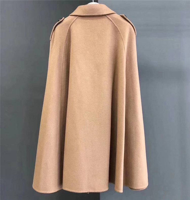 Fox Fur Patched Pocked Wool Cape Poncho - BEYAZURA.COM