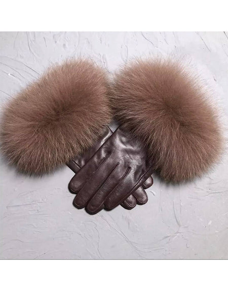 Fox Fur Sheepskin Genuine Leather Gloves - BEYAZURA.COM