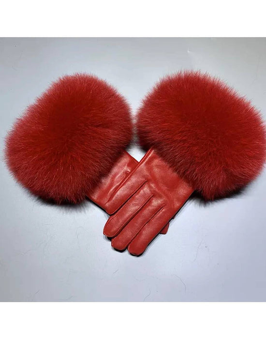 Fox Fur Sheepskin Genuine Leather Gloves - BEYAZURA.COM
