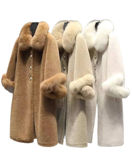 Fox Fur Trimmed Wool Coat - BEYAZURA.COM