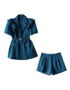 Frilled Belted Jacket Shorts Set - BEYAZURA.COM
