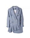 Fringe Edged Tweed Asymmetrical Flared Blazer Dress - BEYAZURA.COM