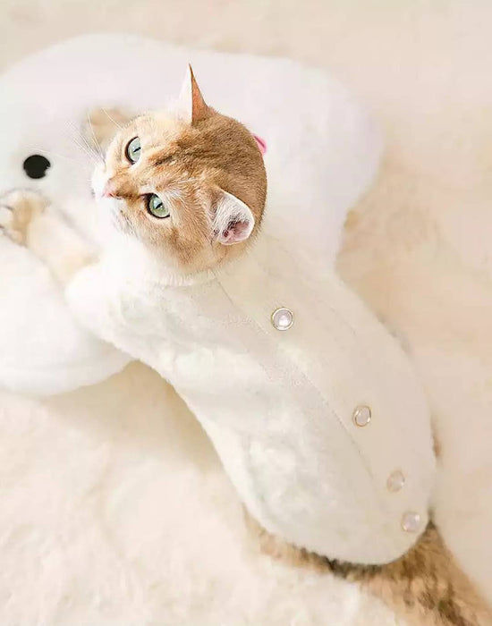 Fuzzy Button Decor Dog And Cat Pets Sweater - BEYAZURA.COM