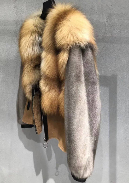 Genuine Fox Fur And Mink Thick Sheepskin Coat - BEYAZURA.COM