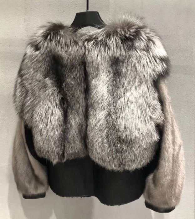 Genuine Fox Fur And Mink Thick Sheepskin Coat - BEYAZURA.COM