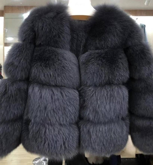 Genuine Fox Fur Four Horizontal Panel Coat - BEYAZURA.COM