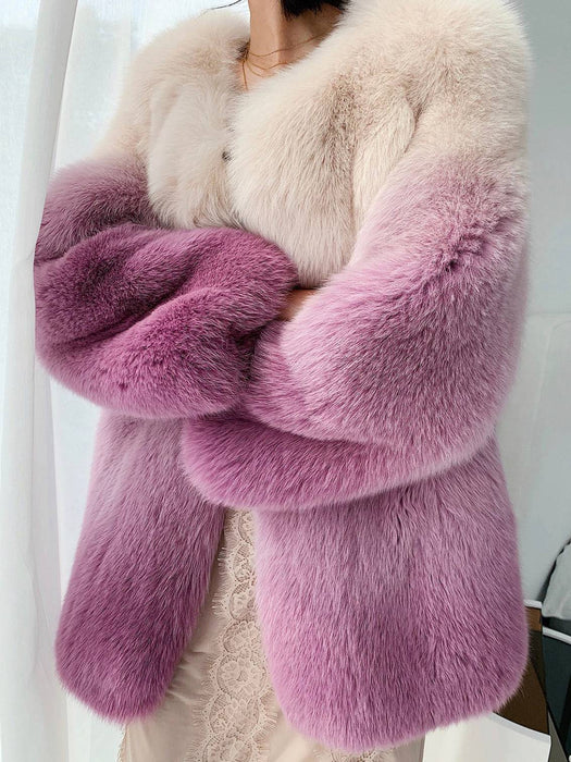 Genuine Fox Fur Ombre Dyed Coat - BEYAZURA.COM