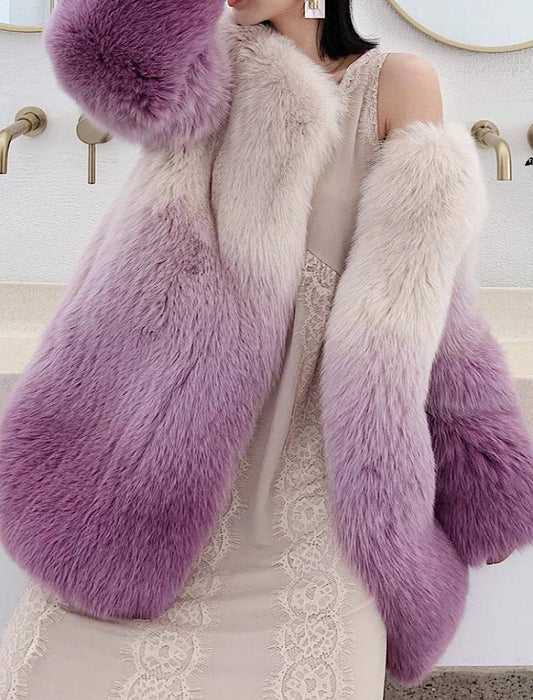 Genuine Fox Fur Ombre Dyed Coat - BEYAZURA.COM