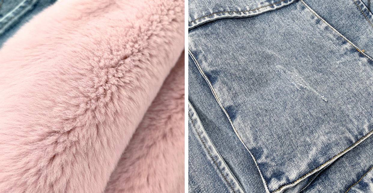 Genuine Fox Fur Trimmed Denim Jackets - BEYAZURA.COM