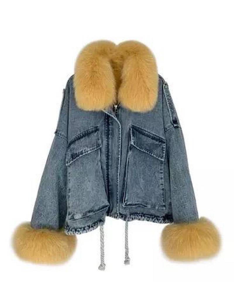 Fox fur jean jacket best sale