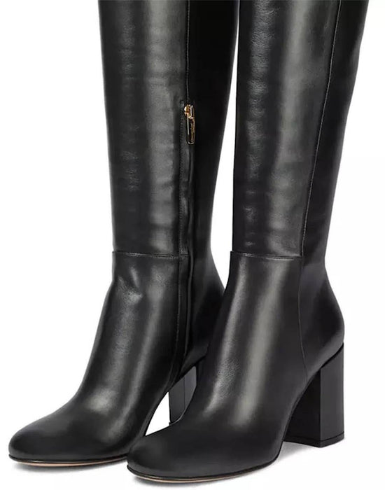 Genuine Leather Knee High Boots In Off White - BEYAZURA.COM