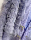 Genuine Raccoon Fur Ribbon Button Sweater - BEYAZURA.COM