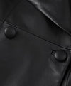 Genuine Sheepskin Leather Fox Fur Trimmed Coat In Black - BEYAZURA.COM