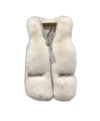 Genuine Striped Paneled Fox Fur Vest Gilet In Cream - BEYAZURA.COM