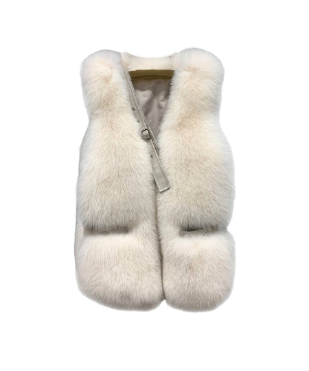 Natural Rabbit Fur Vest with Raccoon Fur Collar Party Waistcoat Jackets  Knitted Gilet Women Wool Vest