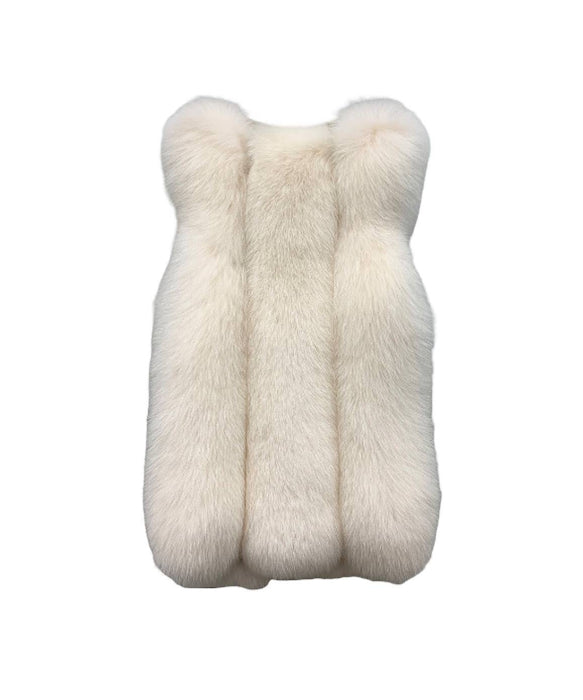 Genuine Striped Paneled Fox Fur Vest Gilet In Dusty Pink - BEYAZURA.COM