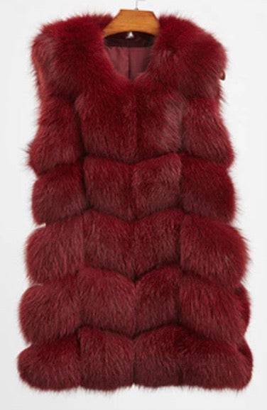 Genuine Zig Zag Paneled Fox Fur Vest Gilet - BEYAZURA.COM