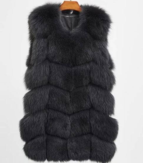 Genuine Zig Zag Paneled Fox Fur Vest Gilet - BEYAZURA.COM