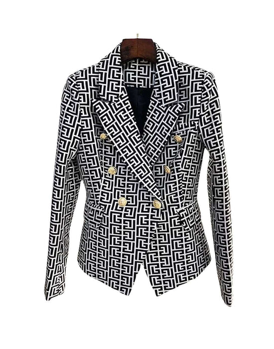 Geometrical Jacquard Patterned Blazer - BEYAZURA.COM