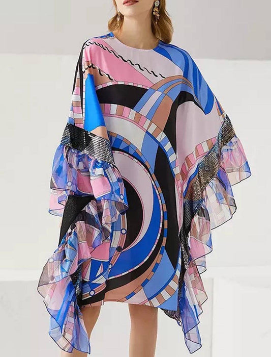 Geometrical Print Oversized Dress - BEYAZURA.COM