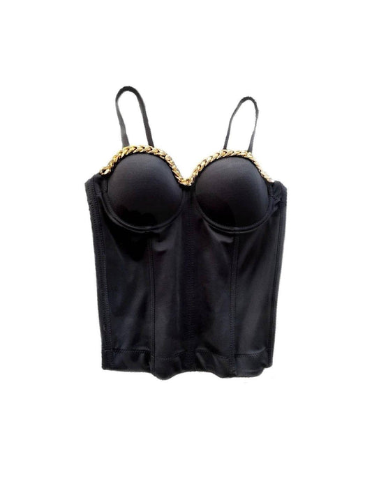 Gold Chain Trimmed Corset Bustier - BEYAZURA.COM