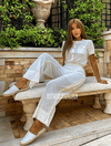Gold Detailed Short Sleeve Top And Wide Leg Cropped Pants Two Piece Set - BEYAZURA.COM