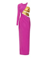Gold Purple Ruched Long Gown - BEYAZURA.COM
