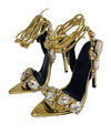 Golden Crystal Strappy High Heels - BEYAZURA.COM