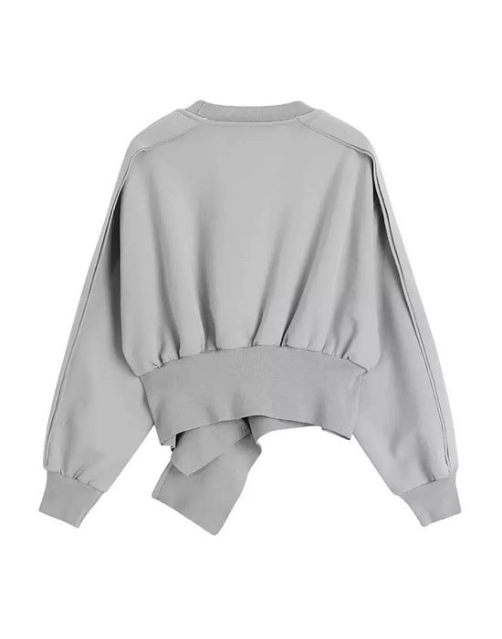 Gray Asymmetrical Loose Sweater - BEYAZURA.COM