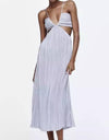 Gray Pleated Cutout Dress - BEYAZURA.COM