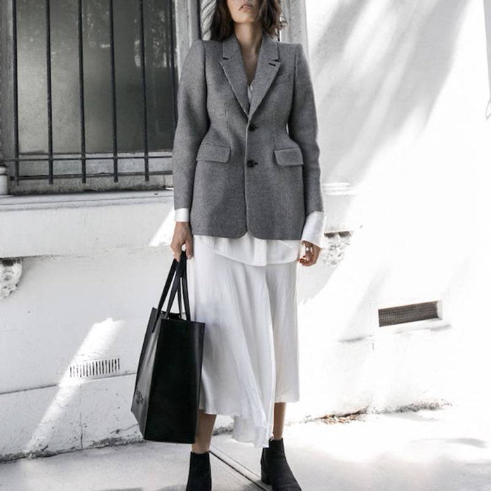 Gray Tailored Plaid Blazer Dress - BEYAZURA.COM