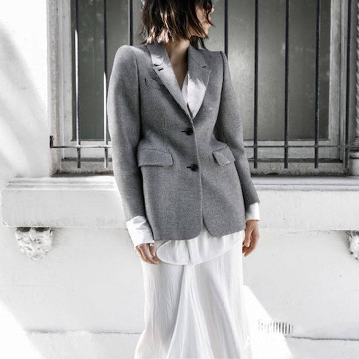 Gray Tailored Plaid Blazer Dress - BEYAZURA.COM