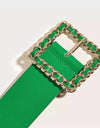 Green Chain Buckle PU Leather Belt - BEYAZURA.COM