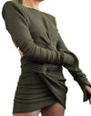 Green Crinkled Knit Skirt Set - BEYAZURA.COM