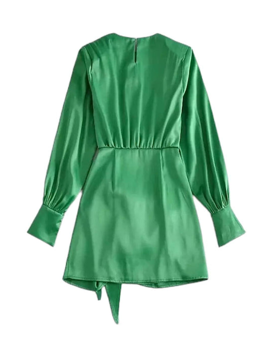 Green Front Knot Short Dress - BEYAZURA.COM