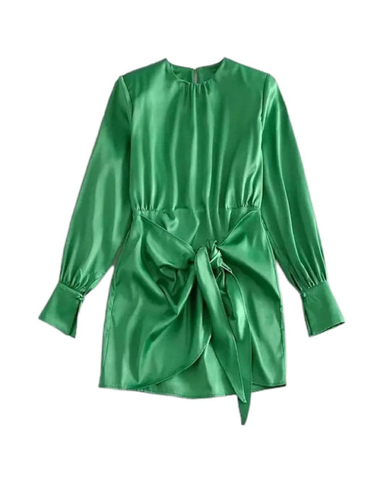 Green Front Knot Short Dress - BEYAZURA.COM