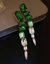 Green Long Crystal Dangle Earrings - BEYAZURA.COM