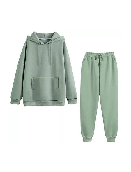 Green Long Sleeve Top Hoodie and Jogging Pant Coord Set - BEYAZURA.COM