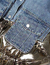 Half Denim Half Metallic Puff Vest - BEYAZURA.COM