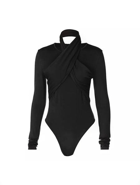 Halter Neck Long Sleeve Bodysuit - BEYAZURA.COM