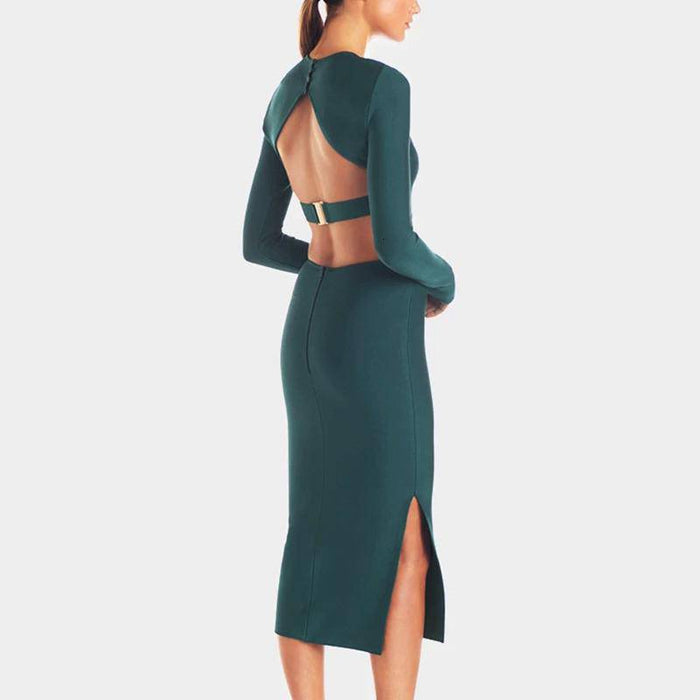High Slit Backless Midi Bodycon Dress Beyazura.com High Slit Backless Midi Bodycon Dress Beyazura.com