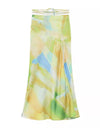 High Slit Printed Silky Satin Skirt - BEYAZURA.COM