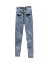 High Waisted Buttoned Denim Pants - BEYAZURA.COM