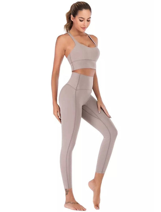 High Waisted Leggings Crop Bra Top Two Piece Fitness Set - BEYAZURA.COM