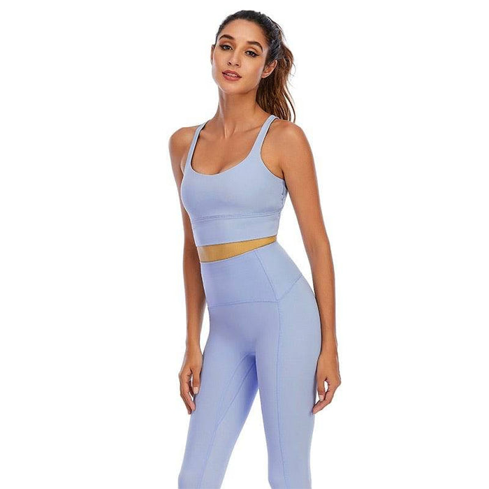 High Waisted Leggings Crop Bra Top Two Piece Fitness Set - BEYAZURA.COM